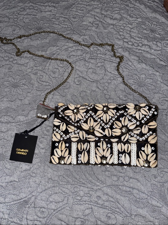 Clements Ribeiro Handbags - NWT Clements Ribeiro Black Embellished Seashell Crossbody Bag Beige Sequin Beads